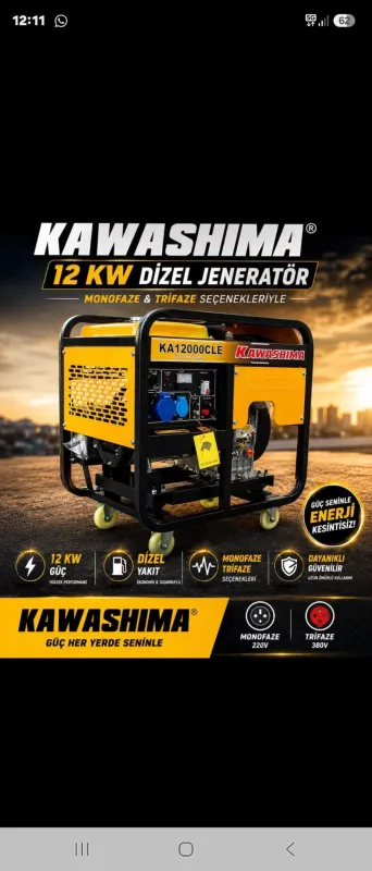 Kawashima KA12000CLE 12 KW Dizel Jeneratör