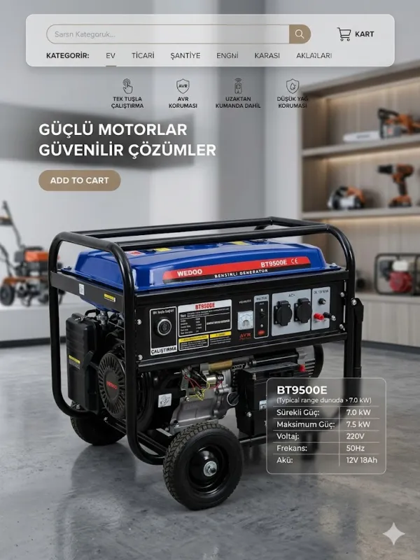 WEDOO BT9500E BENZİNLİ MARŞLI JENERATÖR