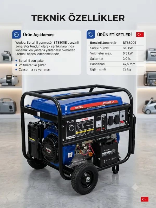 WEDOO BT8800E BENZİNLİ MARŞLI JENERATÖR